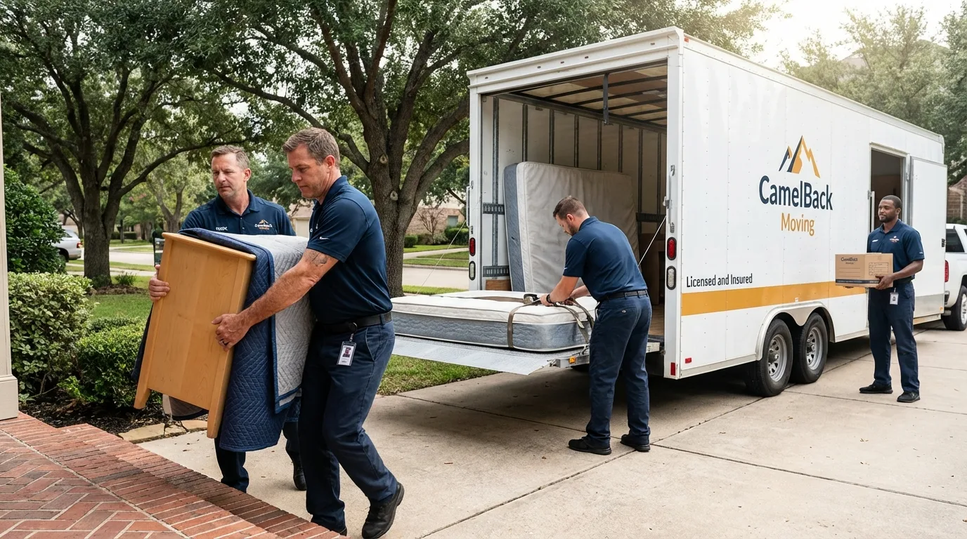 Crew loading residential truck for cross-state move from Ninnekah, OK