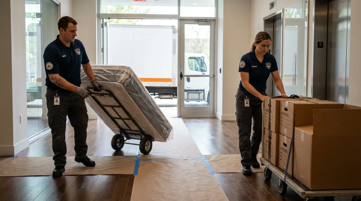Professional apartment movers loading elevator in Ninnekah, OK
