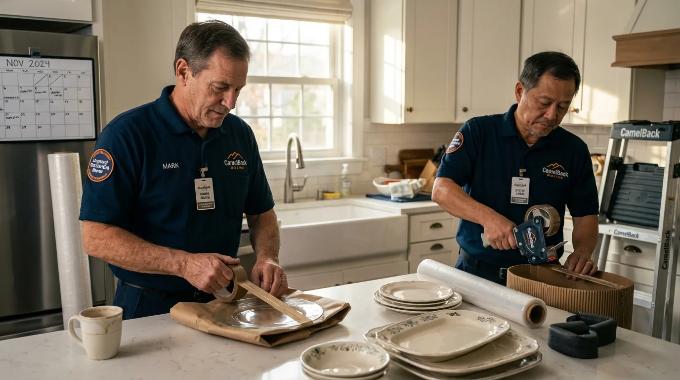 Professional crew packing kitchen dishware in Ninnekah, OK